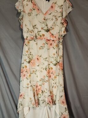 Salt And Sugar Floral High-Low Dress in Cream And Pink